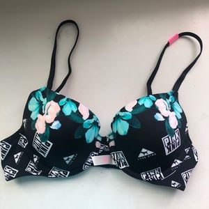 PINK Black Floral Bra